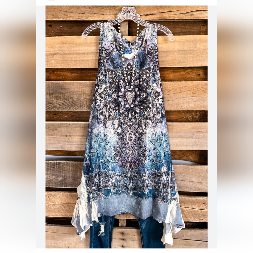Elegant Blue and White Sleeveless Dress